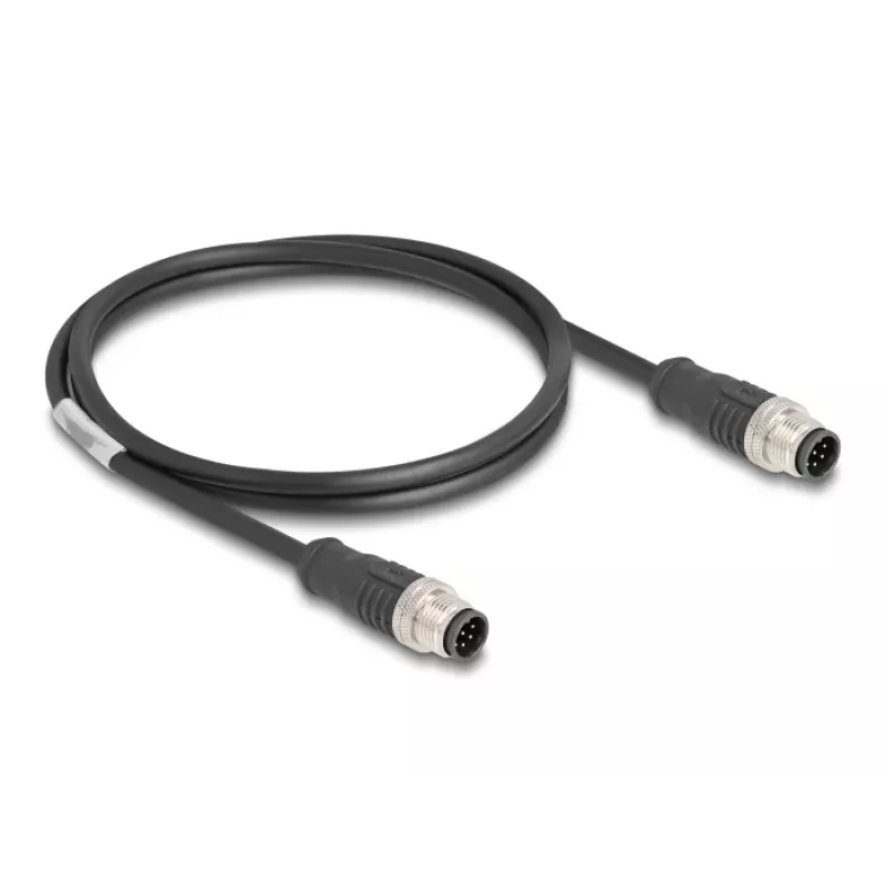 Kabel sieciowy DeLOCK M12 A-kodowany 8 pin męski na męski Cat5e 1 m Czarny