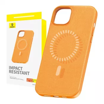 Etui magnetyczne do iPhone 15 Plus Baseus Fauxther Series (Pomarańczowy)