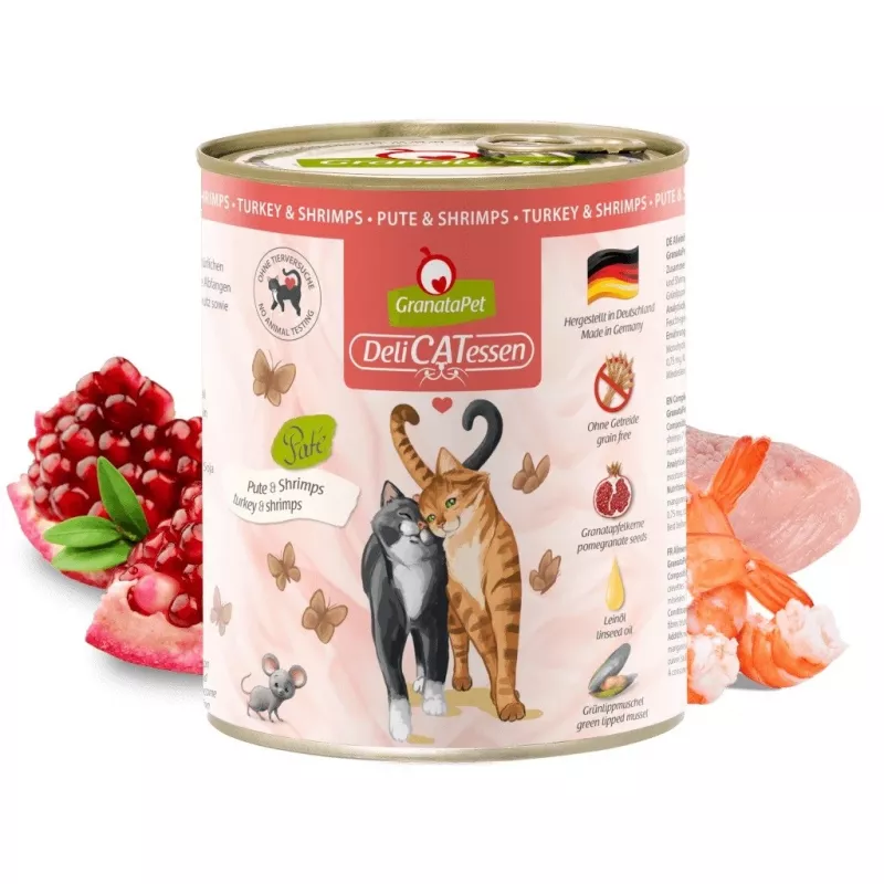 Mokra karma dla kota Fox4Pets GRANATAPET DeliCATessen indyk i krewetki, bezzbożowa, 800 g, karma pełnoporcjowa dla dorosłych kotów