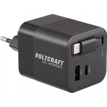 VOLTCRAFT UC-45W002 Ładowarka USB 45 W 1x USB-A, 2x USB-C® USB PD Czarna Wewnętrzna GaN, USB Power Delivery (USB-PD), Szybka ładowarka (VC-17330925)