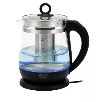 Czajnik Adler AD 1299 | Elektryczny | 2200 W | 1,5 L | Szkło | Obrotowa podstawa 360° | Czarny