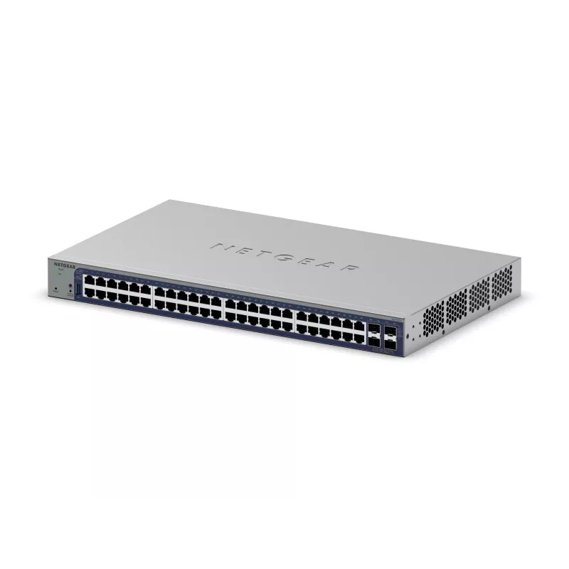 Zarządzalny przełącznik Gigabit Ethernet Netgear GS752TX, 48x RJ-45 10/100/1000, obsługa 10G, 1U do montażu w szafie, szary