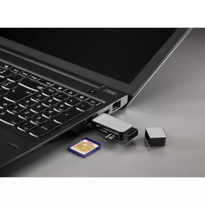 Hama 123900 czytnik kart USB 3.0 SD/microSD, aluminium, czarny/srebrny