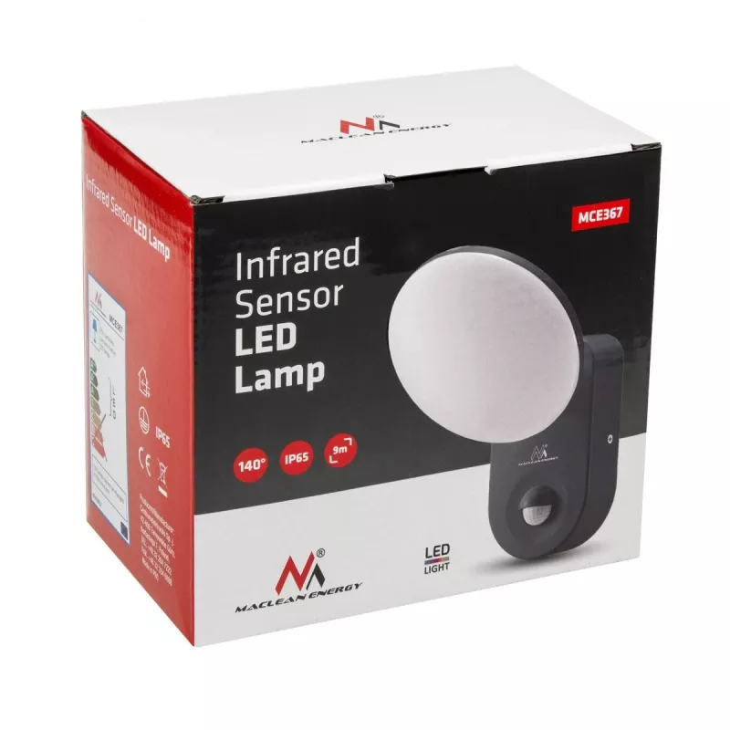 Kinkiet MACLEAN MCE367 LED z czujnikiem PIR, zewnętrzna lampa ścienna LED z detektorem ruchu