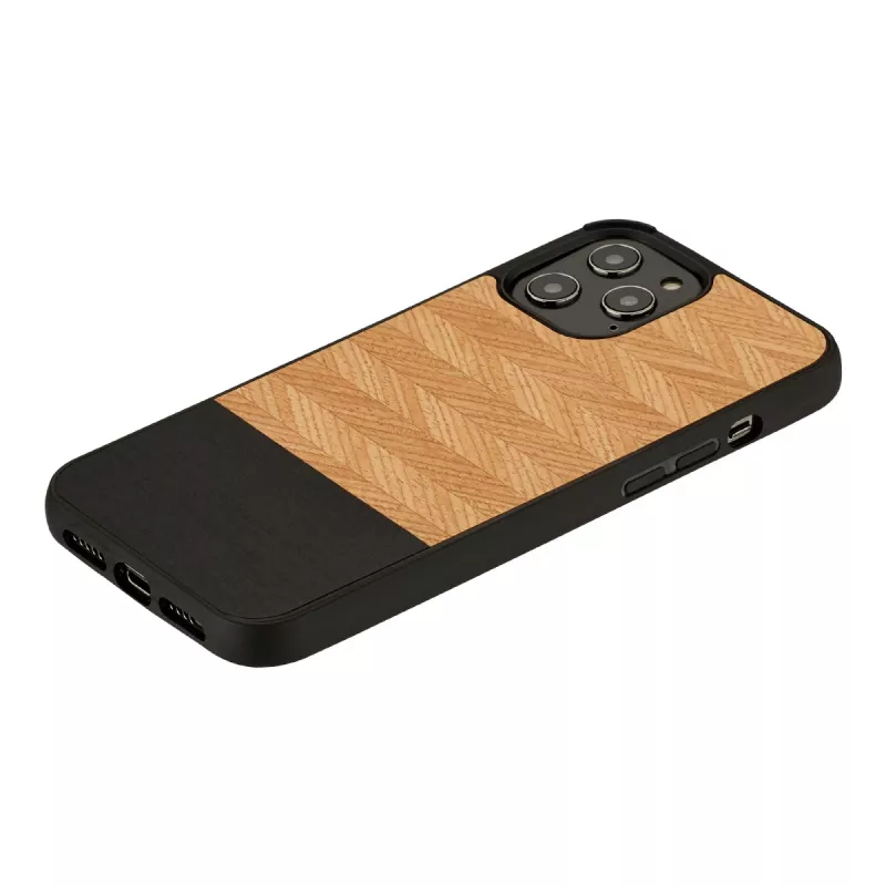 Etui Man and Wood do iPhone 12 / 12 Pro — jodełka nero czarne wykończenie