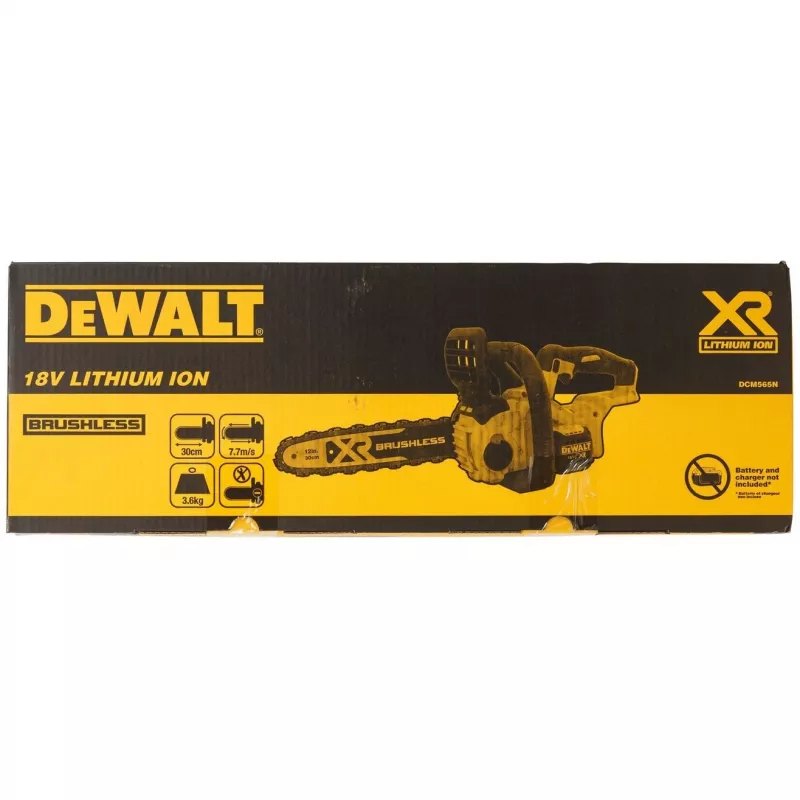 Pilarka łańcuchowa DeWALT DCM565N-XJ — bezprzewodowa, zasilana bateriami, prowadnica 30 cm, pojemność baterii 5 Ah, zbiornik oleju 0,14 L