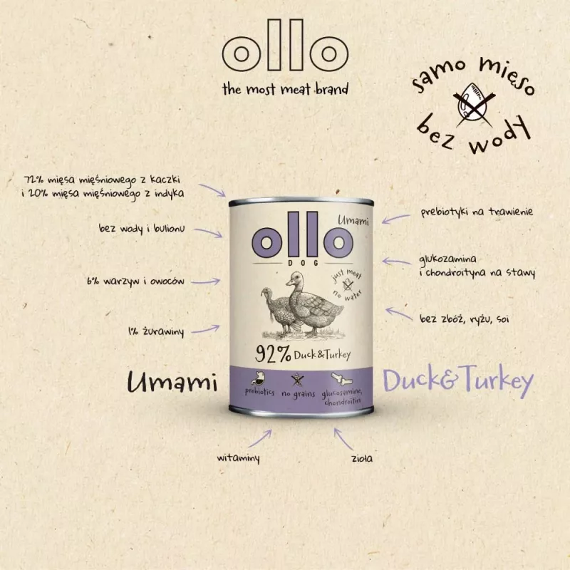 OLLO Umami Duck and turkey - mokra karma dla psa - 850g