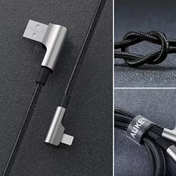 CB-AL01 Czarny OEM Kabel Nylonowy USB Lightning 2m z Wtykami 90 Stopni