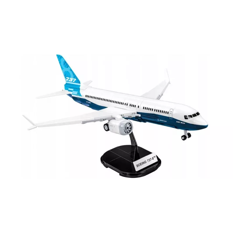Zestaw konstrukcyjny Cobi Boeing 737-8 — 340 elementów, zalecany wiek 7+, niebieski i biały