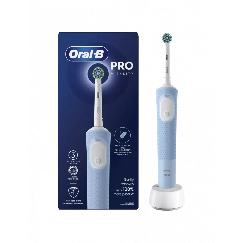 Szczoteczka elektryczna Oral-B Vitality Pro, ładowalna, dla dorosłych, liczba dołączonych końcówek: 1, liczba trybów szczotkowania: 3, niebieska