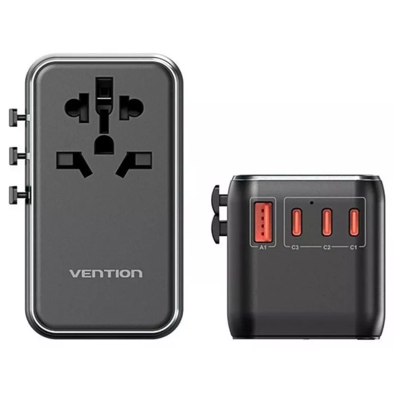 Ładowarka Vention FJGB0 100 W GaN z 3× USB-C i 1× USB-A, czarna
