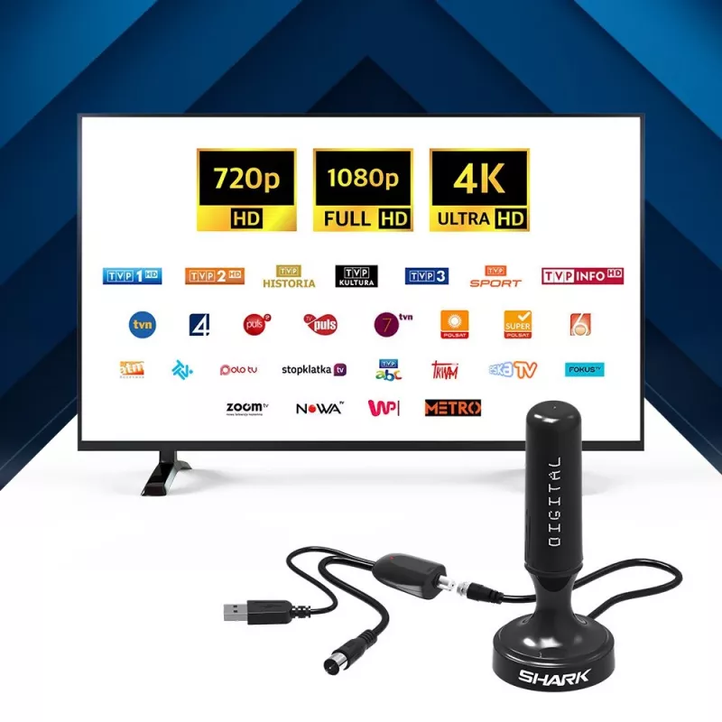 Samochodowa antena DVB-T Shark SHA301CAR z aktywnym wzmacniaczem do odbioru telewizji w pojazdach