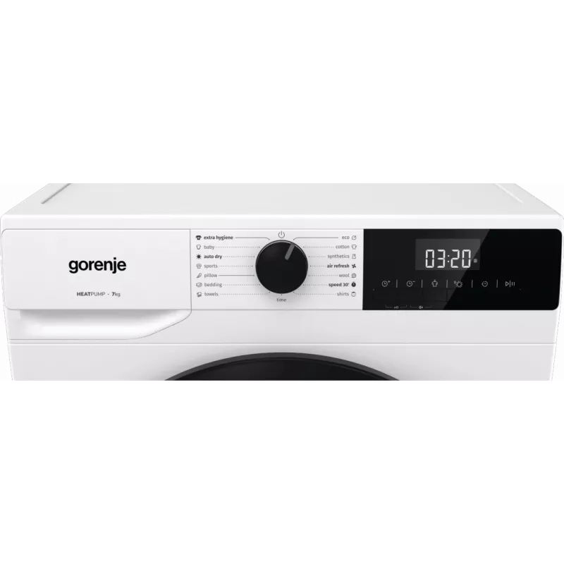 Suszarka Gorenje | D2HNE7E | Klasa efektywności energetycznej E | Ładowanie od przodu | 7 kg | Pompa ciepła | LED | Głębokość 51 cm | Biała