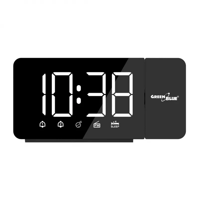 Cyfrowy radiobudzik LED GreenBlue GB172 z tunerem FM, projektorem, termometrem, zasilaniem USB 5 V i CR2032