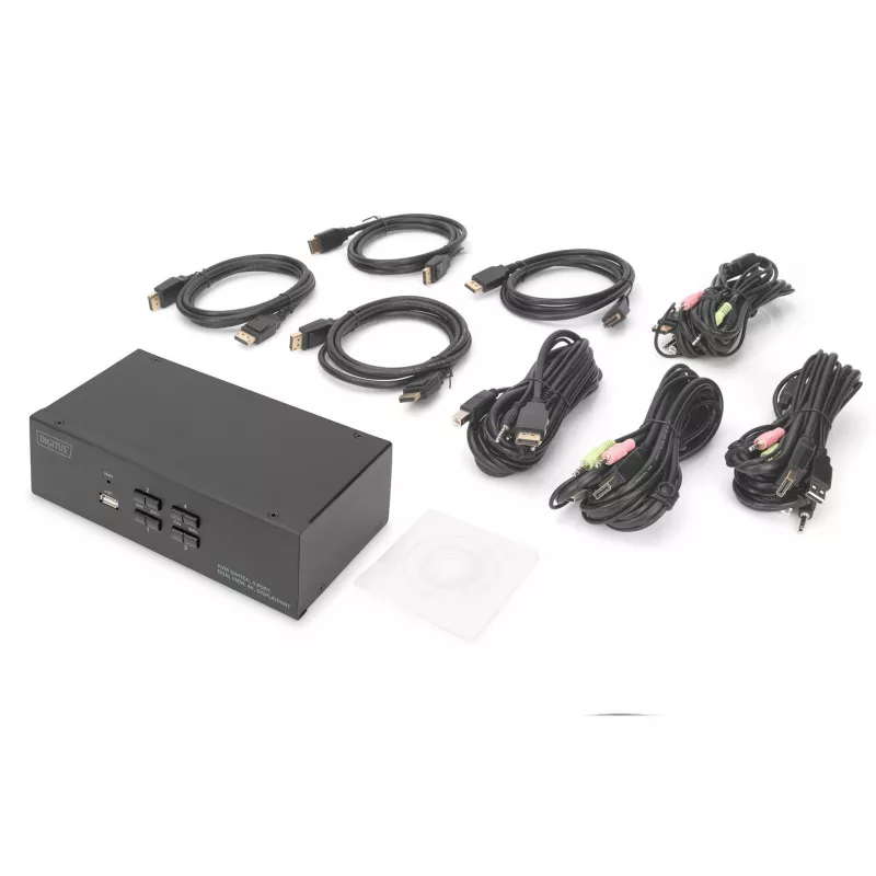 DIGITUS Przełącznik KVM, 4 porty, podwójny wyświetlacz, 4K, DisplayPort®