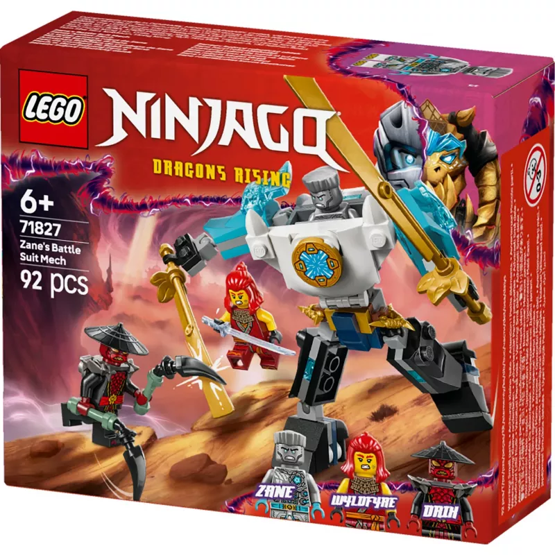 LEGO NINJAGO zestaw 71827 Mech bojowy Zane'a, 92 elementy, 2 minifigurki, wysokość 100 mm, wiek 6+