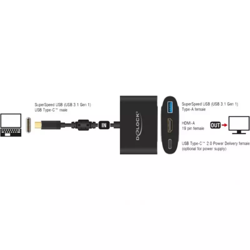 DeLOCK - Zewnętrzny adapter wideo - VL101 - USB-C 3,1 - HDMI - Szary - retail (62991)