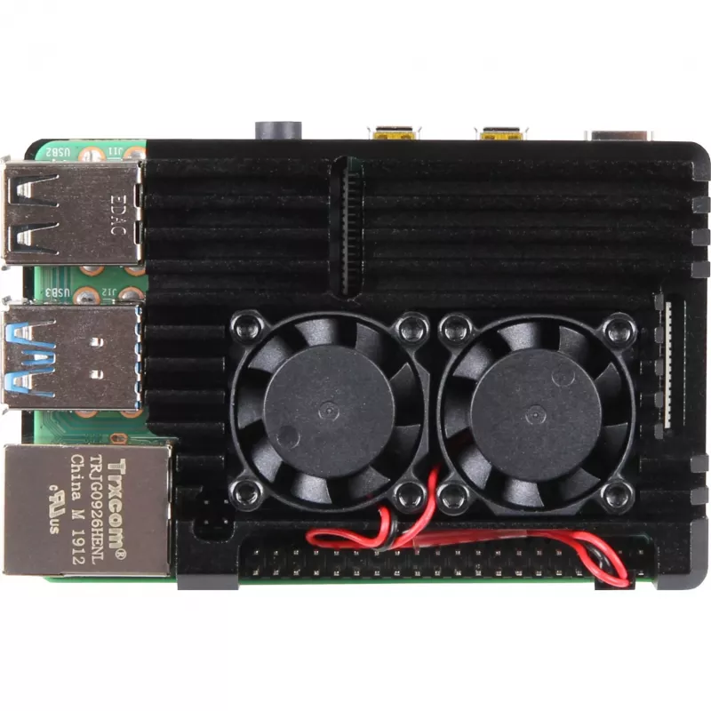 JOY-IT RPI CASE ALU07F - Obudowa do Raspberry Pi 4, Alu, Wentylator, czarna (RB-ALUCASEP4+07FAN)