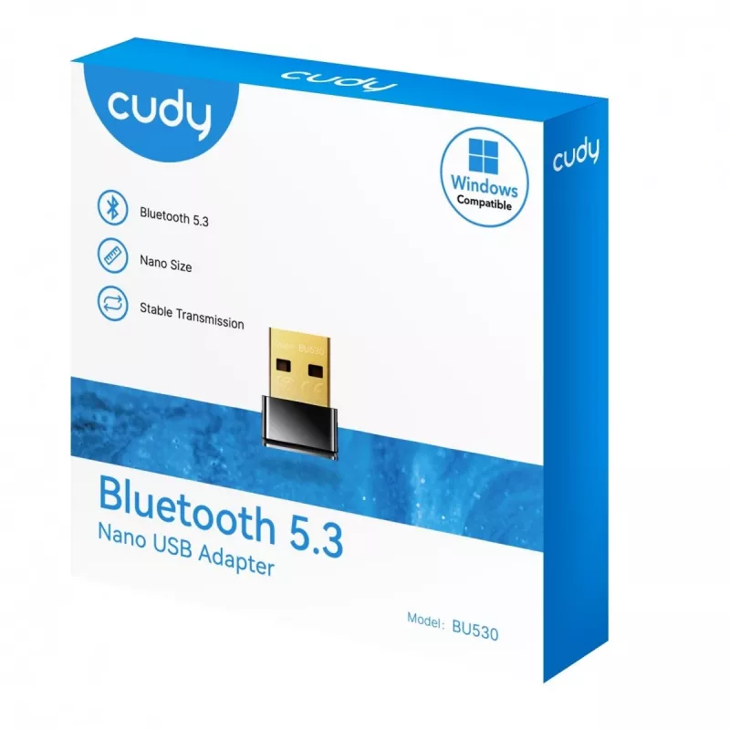 Adapter Bluetooth Cudy BU530 USB Typ-A, Czarny, Wyjście Bluetooth, Obsługa Windows 8.1