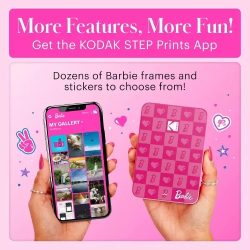 Barbie x Kodak STEP Slim Przenośna Drukarka Zdjęć Kolor ZINK 2x3'' 1ppm, Bluetooth, Różowy