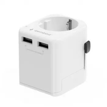 Uniwersalny adapter podróżny GEMBIRD TPA-EU2A12-01-W 12 W zasilacz USB do gniazdek międzynarodowych