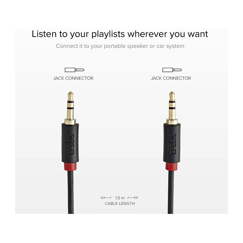 SBS TECABLE35KR - Audiokabel - mini-phone stereo 3,5 mm männlich zu mini-phone stereo 3,5 mm männlich - 1,5m - Schwarz (TECABLE35KR)