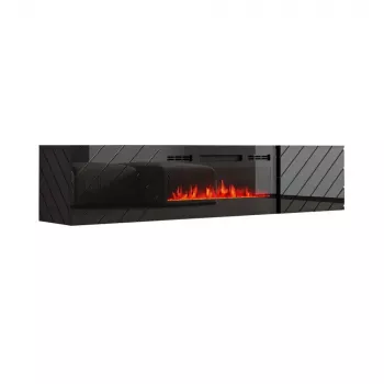 Szafka pod TV cama meble LUXE 301126 z wbudowanym kominkiem elektrycznym, 182,6×34,5×37,5 cm, czarny połysk