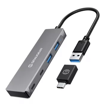 GRAUGEAR G-HUB2A2C-AC koncentrator interfejsów USB 3.2 Gen 1 (3.1 Gen 1) Type-A + Type-C 5000 Mbit/s Srebrny