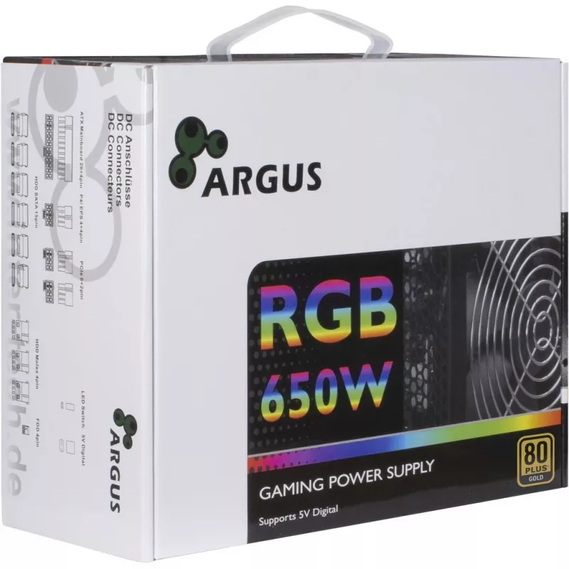 Zasilacz Inter-Tech Argus RGB-650W CM II 20+4 Pin ATX ATX Czarny