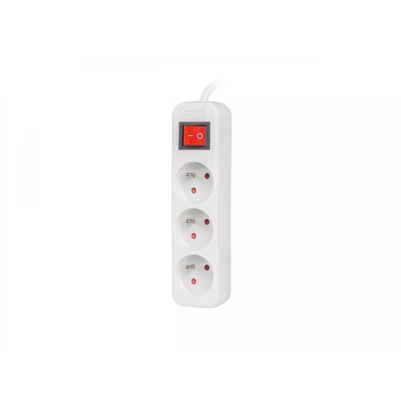 Przedłużacz sieciowy LANBERG PS1-03E-0300-W — kabel 3 m, 3 gniazda typu E, biały, do użytku wewnętrznego