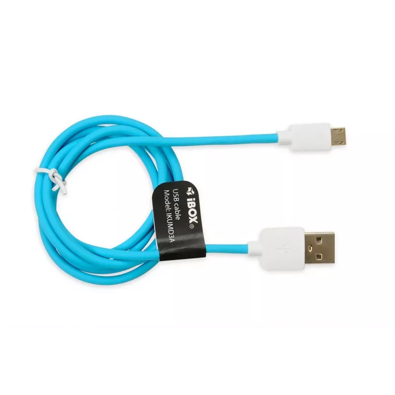 Kabel USB 2.0 IBOX IKUMD3A — USB A na Micro-USB B, 1 m, niebieski