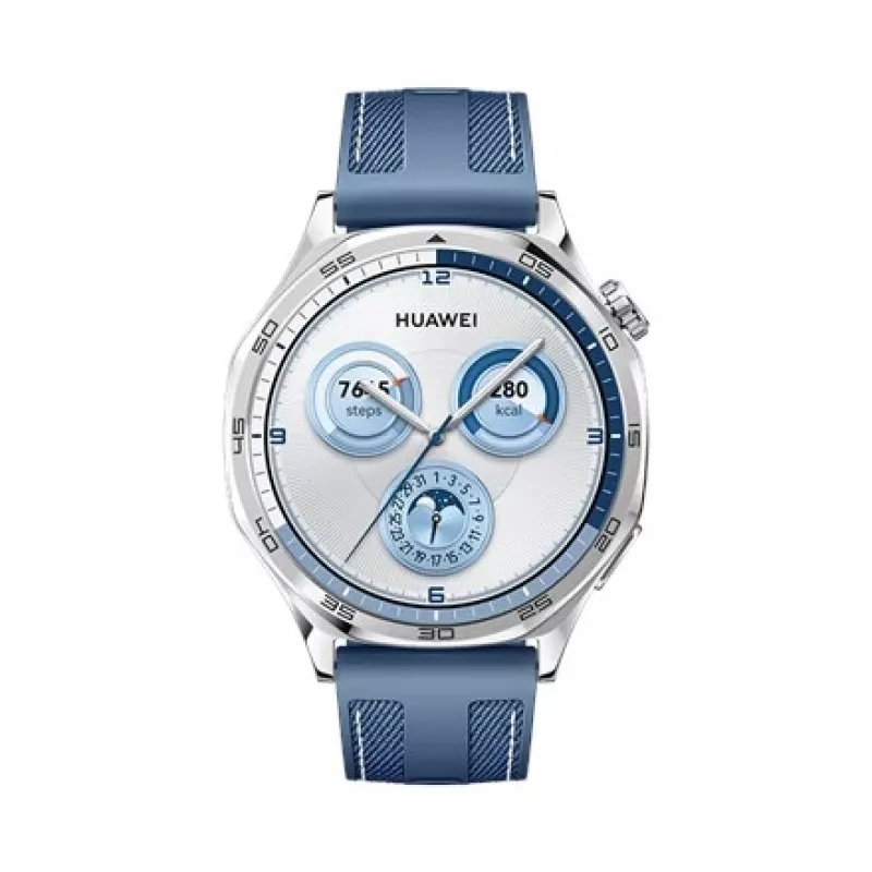 Smartwatch HUAWEI WATCH GT5 46mm — 1,43 cala AMOLED, GPS, 524 mAh, koperta ze stali nierdzewnej, niebieski pleciony pasek