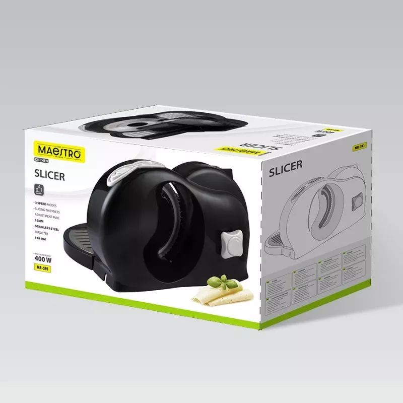 Krajalnica do żywności Maestro MR-591 — elektryczna krajalnica kuchenna, model MR-591, czarna