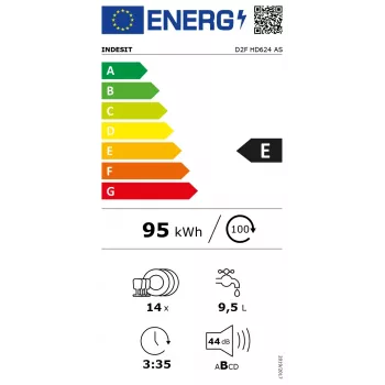 Zmywarka Indesit D2F HD624 AS wolnostojąca 14 kompletów