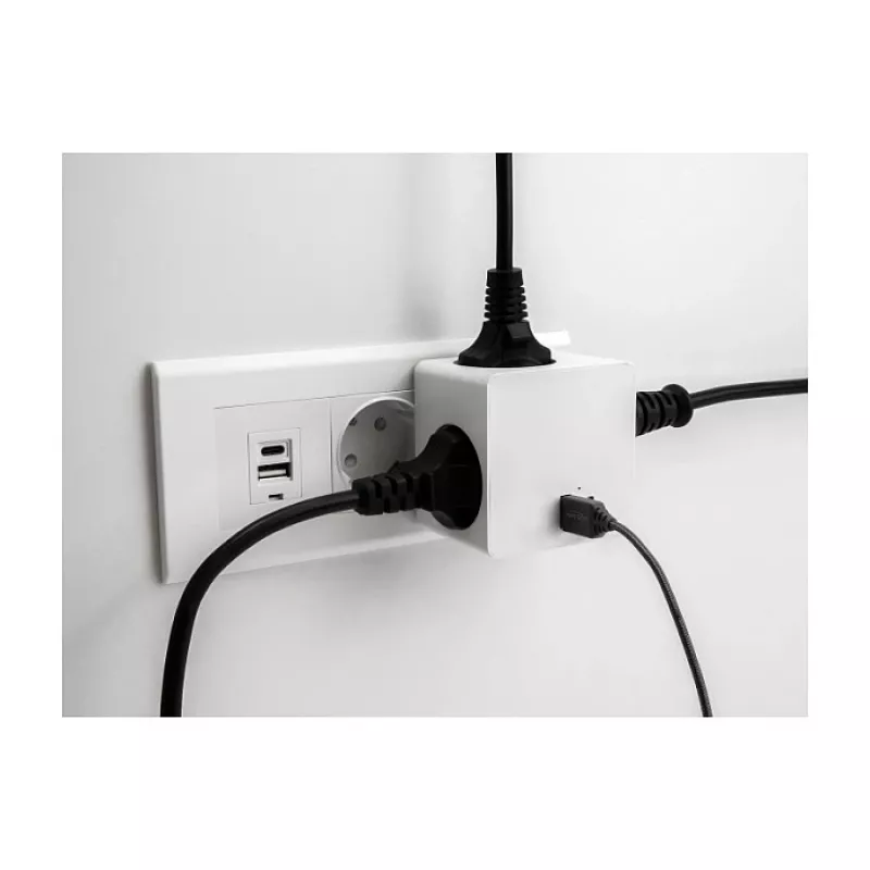 DeLOCK 11501 Adapter Wtyczki Zasilającej Typ F Biały Porty USB 3A