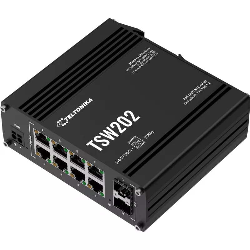 Teltonika TSW202 Zarządzalny przełącznik L2 Gigabit Ethernet (10/100/1000) Power over Ethernet (PoE) Aluminium, Niebieski