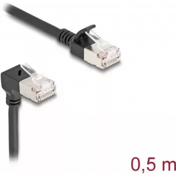 Kabel sieciowy DeLOCK RJ45 Cat.6A S/FTP cienki 90° 0,5m Czarny
