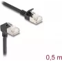 Kabel sieciowy DeLOCK RJ45 Cat.6A S/FTP cienki 90° 0,5m Czarny