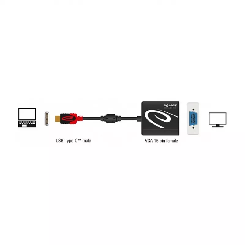 Adapter kabla wideo DeLOCK 62994 USB Type-C na VGA 0.2m Czarny