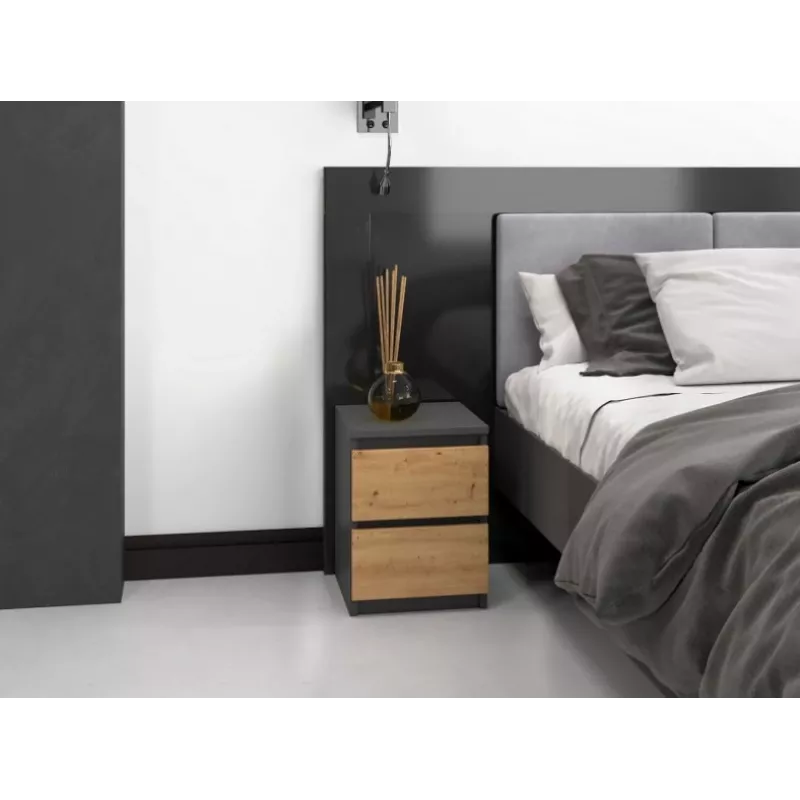 Szafka nocna Topeshop M2 ANTRACYT/ARTISAN 2 szuflady Antracyt Dąb