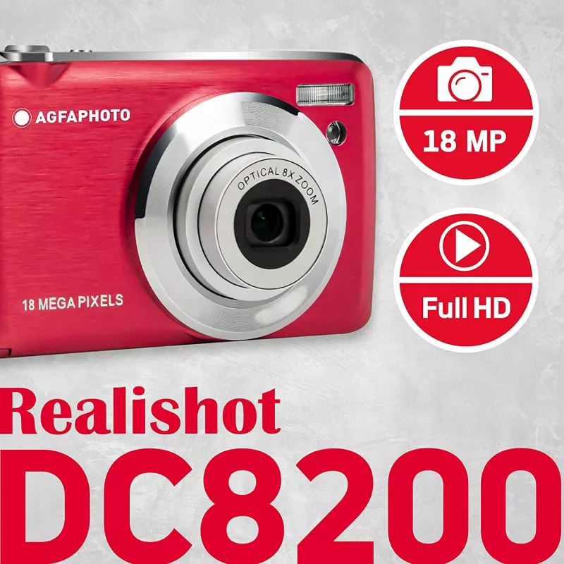 AgfaPhoto Compact Realishot DC8200 1/3.2 Aparat kompaktowy 18 MP CMOS 4896 x 3672 px Czerwony (DC8200RD)