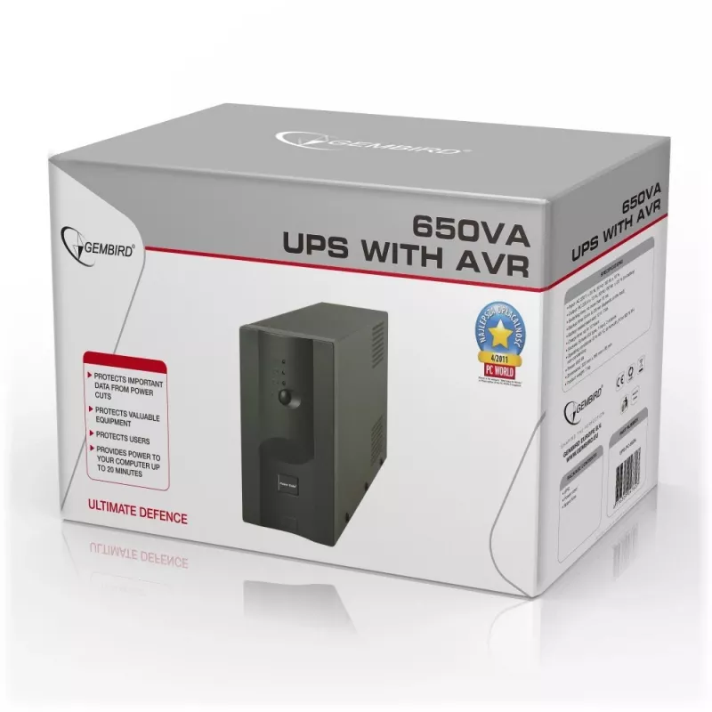 Gembird UPS-PC-652A zasilacz awaryjny (UPS) Line-Interactive 0,65 kVA 390 W 3 gniazda AC