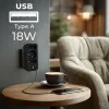 Rozgałęźnik zasilania MACLEAN MCE248 F/B — 3 gniazda AC (1x16A, 2x6A) i 4 porty USB (2xUSB‑A, 2xUSB‑C PD 20W), wtyczka EU, czarny