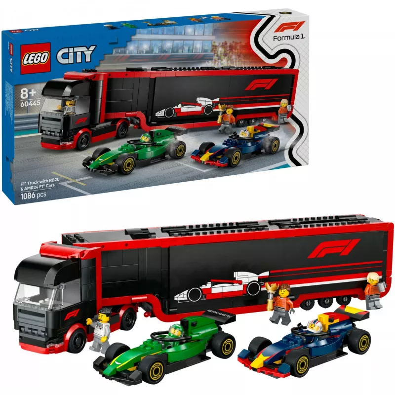 LEGO CITY 60445 F1 - Ciężarówka z bolidami RB20 i AMR24 F1