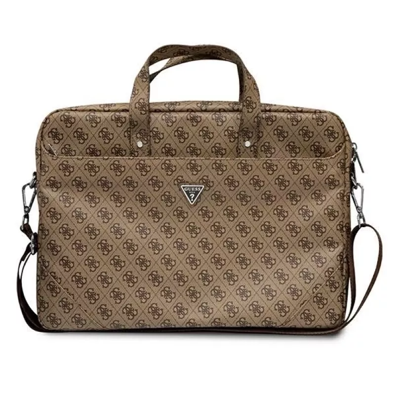 Torba na laptopa GUESS GUCB15P4TW 16 cali brązowa Saffiano z logo trójkąta 4G