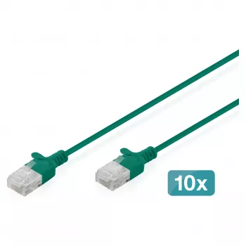 Kabel krosowy CAT6 U-UTP cienki, DIGITUS, 5 m, zielony, 10 szt.