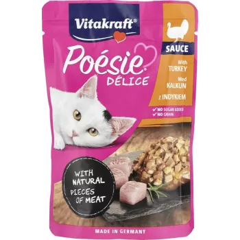 Mokra karma dla kota Vitakraft Poésie Delice z indykiem 85 g — saszetka wilgotnej karmy dla dorosłych kotów, białko 8%, tłuszcz 4,5%
