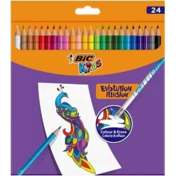 BIC Kids Evolution Illusion kredki ołówkowe ścieralne 24 kolory