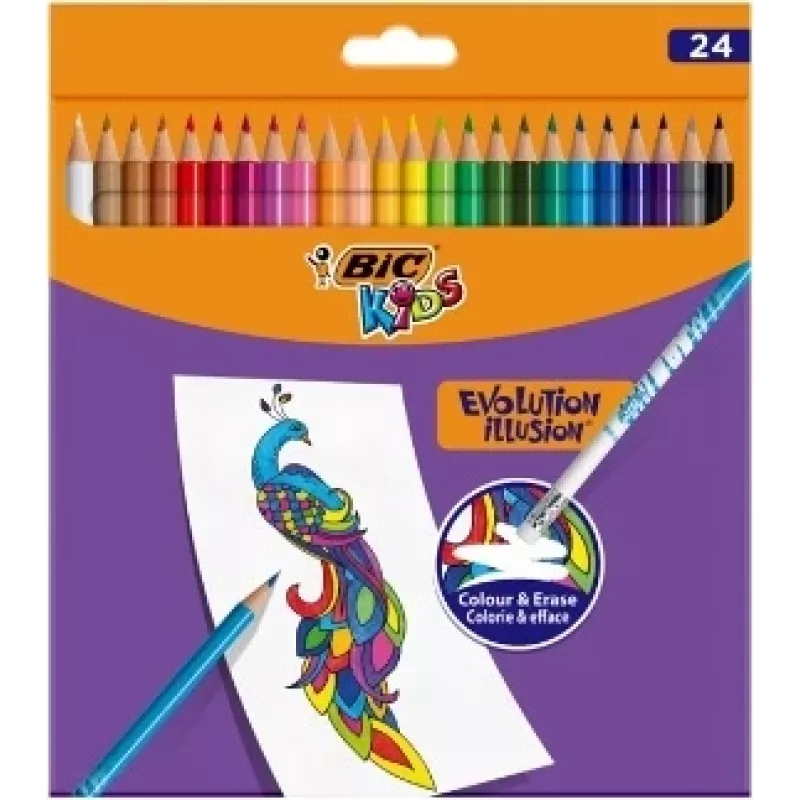 BIC Kids Evolution Illusion kredki ołówkowe ścieralne 24 kolory