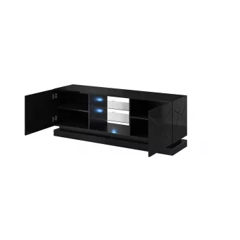 Szafka RTV cama meble QIU 160 — MDF czarny połysk, 1600×420×570 mm